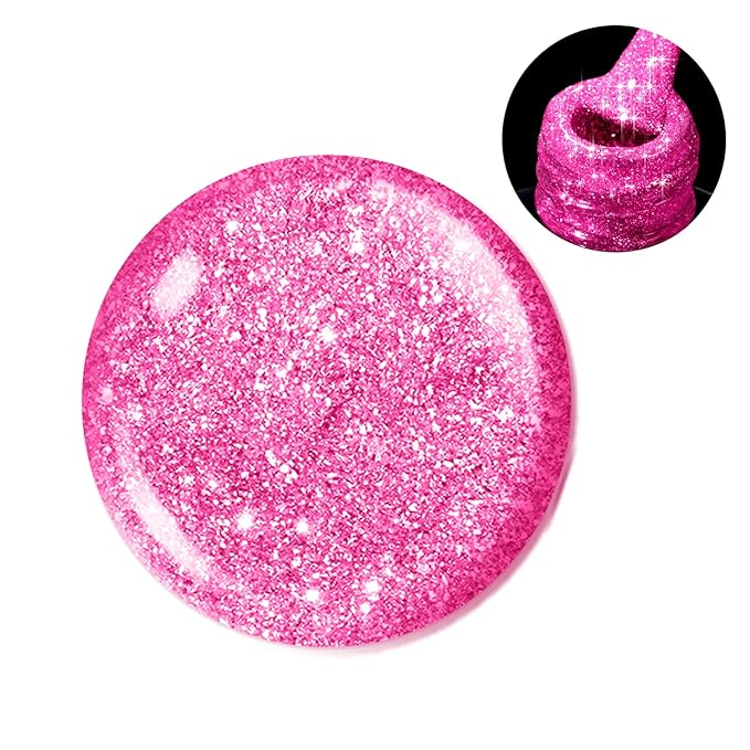 Beetles Glitter Gel Nail Polish - 15ML Hot Pink Reflective Diamond Color Soak Off Sparkle Gel UV Nail Lamp Nail Art Manicure Salon DIY at Home Gifts for Women