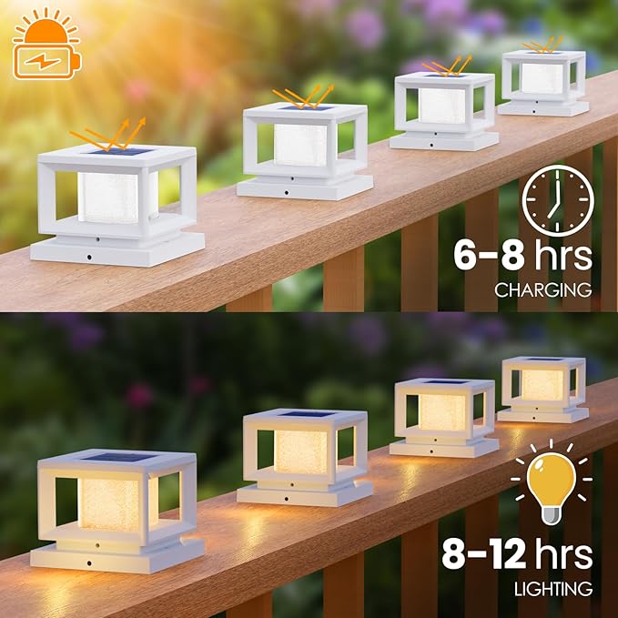 Mlambert 4 Pack Solar Post Lights Outdoor, Waterproof Fence Cap for Deck, 4x4 6x6 Wooden Vinyl Outdoor Lights with Shinning Effect, White