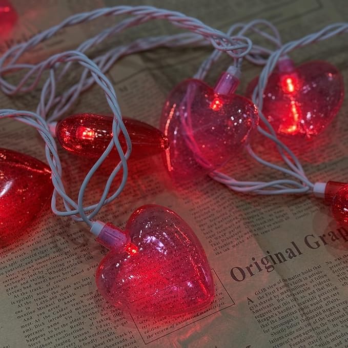 8.5Ft Valentine Red Pink Heart String Lights with 10 Red Pink 3D Heart Fairy Lights, Romantic Valentines Day Decorations Heart Lights for Mother's Day, Wedding,Anniversary Party Decoration