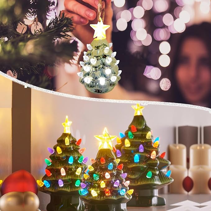 Clear White Replacement Lights Bulbs for Ceramic Christmas Tree, Mini Flame Light Ornaments for Ceramic Tree, Small Twist Pegs Accessories for Crafts, 2 Stars Treetopper＆177 Bulbs Set