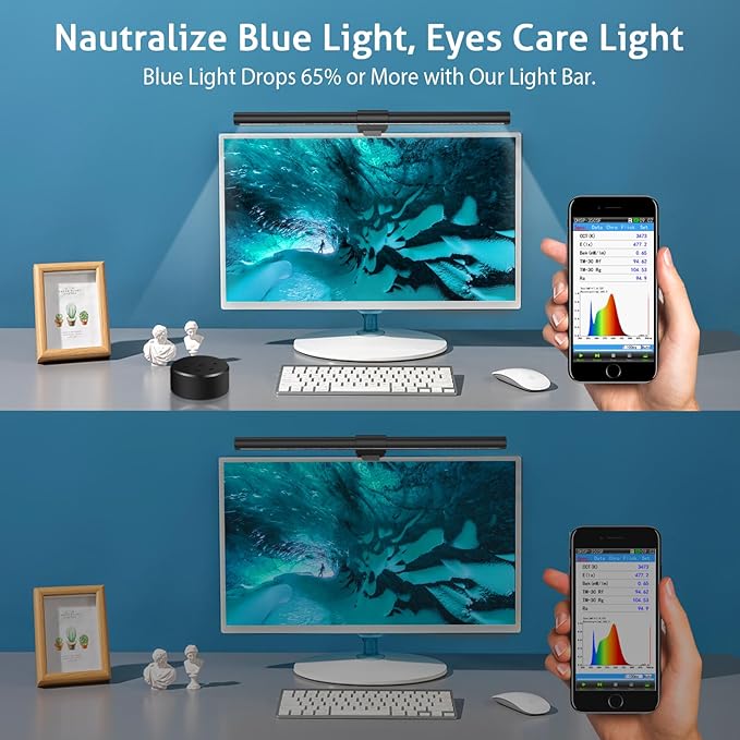 OOWOLF Monitor Light Bar Pack of 2 Screen Lights Bar, High CRI Desk Lamp for Eye-Caring, No Glare,Dual Lights,Filter Blue-Light,3-Color Mode, Memory Dimming,e-Reading Task Lamps,Computer Lanp for Desk