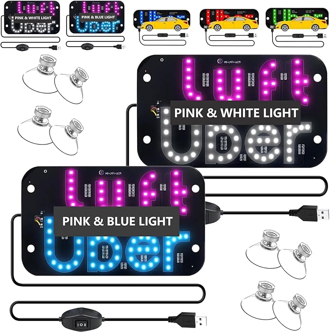 LED Light Sign for Car, Taxi Windshield Light Sign, USB Car LED Display with Suction Cups, Taxi Indicator Lights, USB Plug, Dual-Color Conversion, Improve Night Visibility (2pc C)