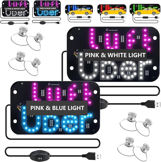 LED Light Sign for Car, Taxi Windshield Light Sign, USB Car LED Display with Suction Cups, Taxi Indicator Lights, USB Plug, Dual-Color Conversion, Improve Night Visibility (2pc C)