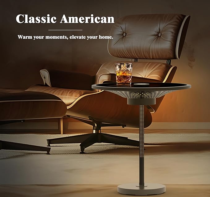 JOOFO End Table, Side Table with Ambient Light and Wireless Charging, Nightstand, Small End Table for Bedroom and Living Room, Lamp Table with Touch Dimming, Accent Table, Black