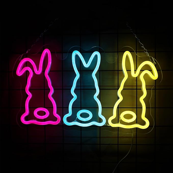 Bunny Easter Neon Sign for Easter Decorations LED Rabbit Neon Light for Easter Decor Led lights wall bunny Room Decor Wall Decor Holiday Gift