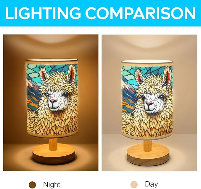 Llama Table Lamp LED 3-Color Pressed Bedside, Llama Shade Lamp with Wood Base for Bedroom Living Room Desk Office TL01