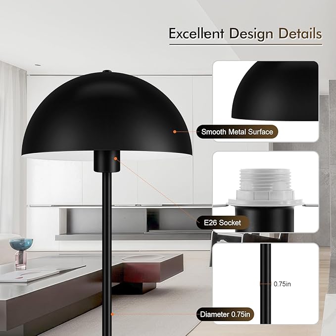 Floor Lamp, Industrial Black Floor Lamps for Living Room, 65.6in Standing Lamp, Retro Mushroom Dome Shade, Whole Metal, E26 Socket, Mid Century Modern Floor Lamp for Bedroom/Office,No Bulb