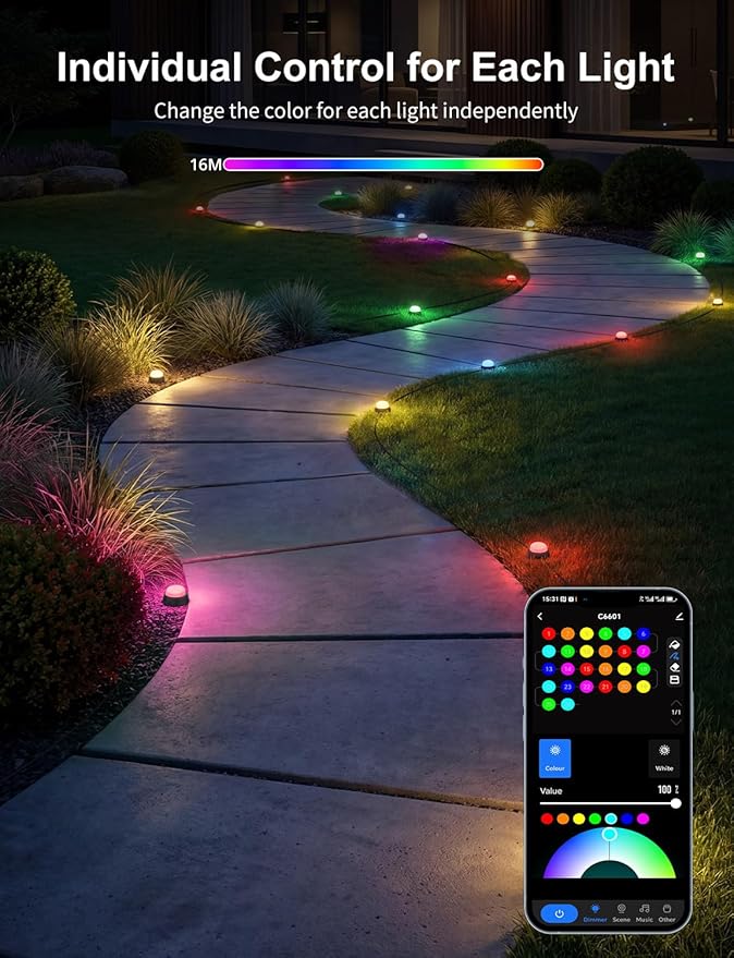 APPECK Smart Ground Lights Wired 32 Pack, 100FT RGBW Color Changing Pathway Lights, 2200K Warm White Landscape Lighting, for Garden Yard Lawn Path Holiday Party Decor, with App/Google Assistant