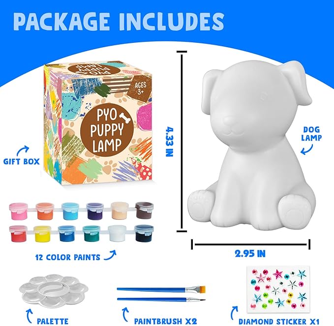 Goody King Paint Your Own Dog Lamp Kit, DIY Night Light, Crafts for Teens Girls Boys, Arts & Crafts Kit, Painting Kit for Kids, Room Decoration, Christmas Birthday Gift for Kids Ages 3 4 5 6 7 8+