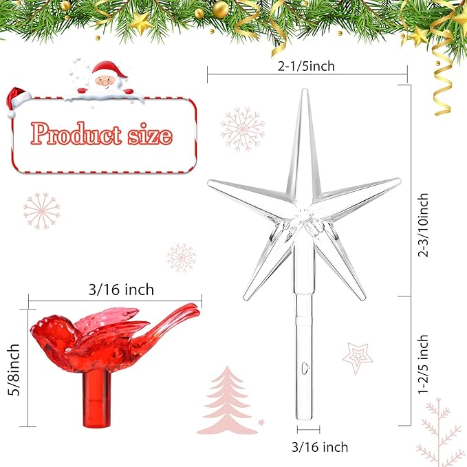 Mudder 100 Pieces Ceramic Christmas Tree Bird Bulbs and 5 Pieces Stars Replacement Plastic Bulbs for Ceramic Christmas Tree Decorations(Red)
