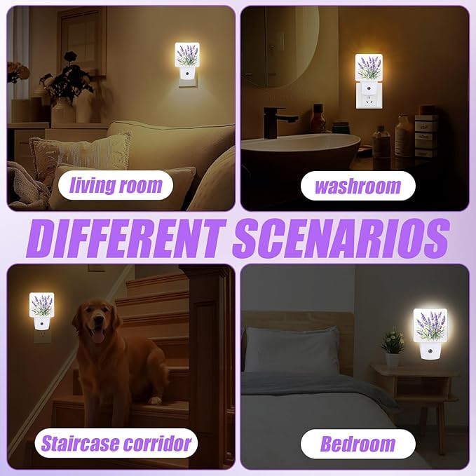 Purple Lavender Night Light,Plug-in Night Lights with Dusk-to-Dawn Sensor for Bedroom,Bathroom and Living Room Sleep Friendly lamp 0.5w