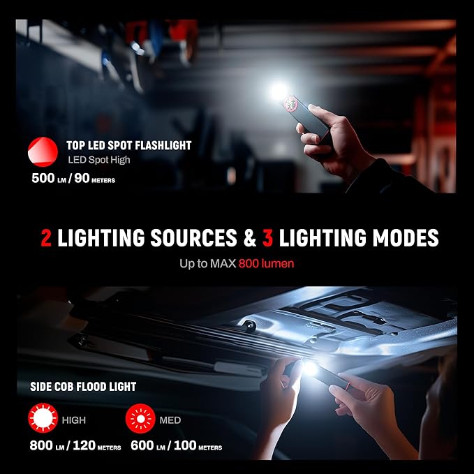 lexall EDC Flashlight, 2 Pack 800Lumen Rechargeable Pocket Flat Flashlight, Magnetic LED Flashlight with Clip, Dimmable Mini Area Light for Car Repairs/Inspection/Travel/Emergency/Camping