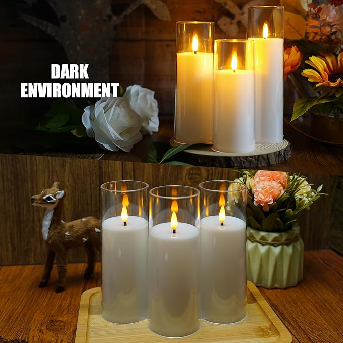 Flickering Flameless Candles Battery Operated with Remote and 2/4/6/8 H Timer Acrylic Led Pillar Candles Pack of 9 (appr D2.3"xH5.5"6.5"7.5")with Realistic 3D Wick Candles for Home Decor(White)