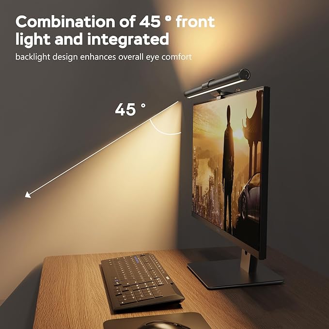 OOWOLF Monitor Light Bar with Remote, Ra95 Computer Monitor Lamp for Eye Caring, USB Reading LED Task Lamp with Dimming, Dimmable Light Bar with Backlight, No Glare Space Saving Home Office Desk Lamp