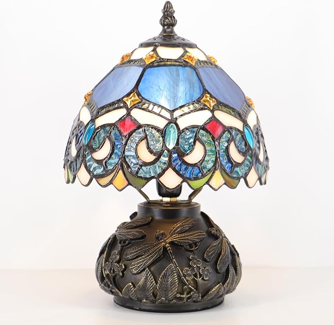 Small Tiffany Mushroom Table Lamp,Mini Memory Sympathy Antique lamp 8X11 Inch (Blue Baroque)