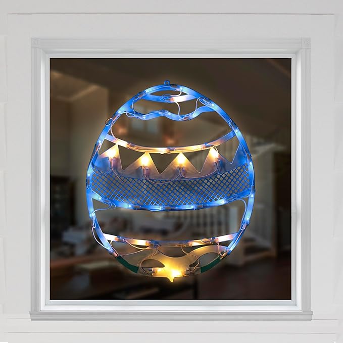 LED Lighted Easter Egg Spring Window Decoration - 17" - Blue