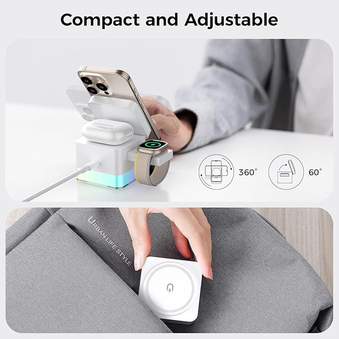 15W Magnetic Wireless Charging Station,XO 3-in-1 Wireless Charging Station with Night-Lamp for Phone 16/15/14/13/12,Watch,air-pods,Fast Charge Multiple Devices