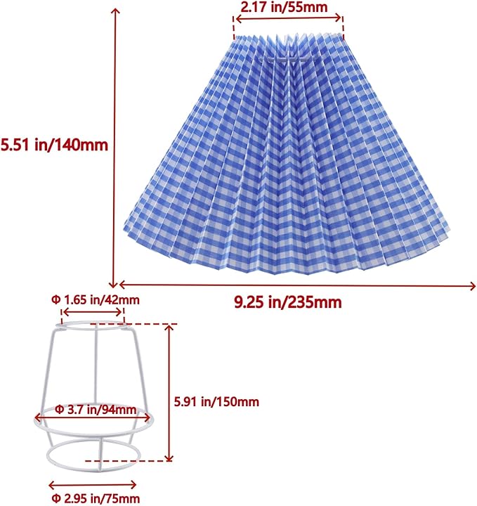 KUMGROT E28 Small Pleated Scalloped Lamp Shade Lamps Strip Plaid Replacement Cute Lamp Shade Bedroom Living Room Home Office Decoration Blue