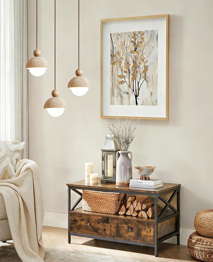 Spherical Wabi Sabi Pendant Light Natural Stone Retro Japanese Style Vintage Mini Wood Nordic Hanging Light Yellow Travertine Pendant Light Fixture for Kitchen Island Bedroom Hallway Bedside (3PCS)