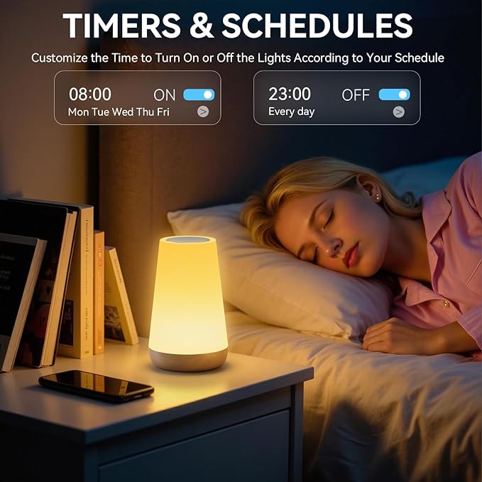 Auxmir Smart Table Lamp, Dimmable Nursery Night Light for Baby Work with App/Voice Control, LED Lamp with Music Sync and 100+ Scene Modes, Bedside Timer Lamp for Bedroom Living Room Sleep Aid(Corded)