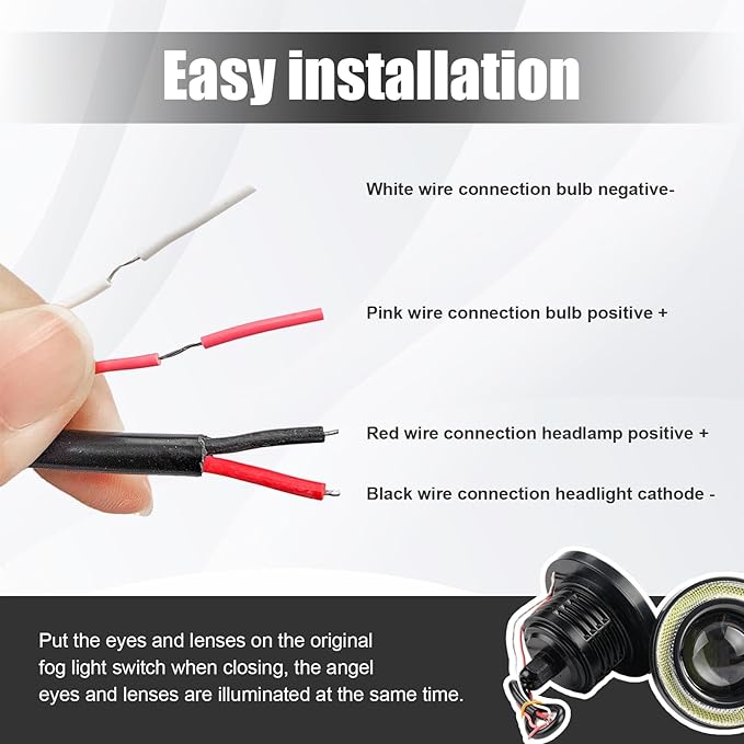 2 PCS Car Angel Eye Fog Light, 2.5'' Round COB LED Super Bright High Power Fog Angel Eye Projector with Halo Rings, Universal Vehicle DRL Daytime Driving Light Fog Lamp Bulbs (White)