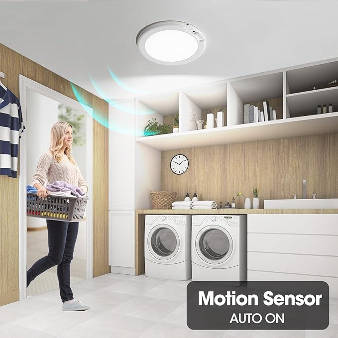 2 Pack Rechargeable Ceiling Light with Remote - Shower Light for Inside Shower with Color Changing & White Light, Magnetic Motion Sensor Ceiling Light Battery Powered for Shower Bathroom Closet Porch