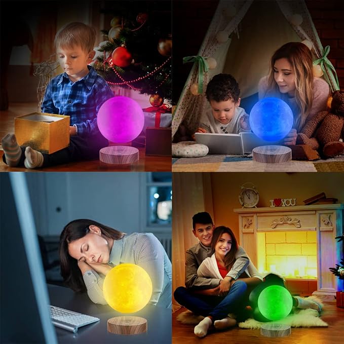 VGAzer 16 Colors Magnetic Levitation Moon Lamp,3D Printing Moon Table Lamp Personalized Bedside Night Light Creative New Year Christmas Gift