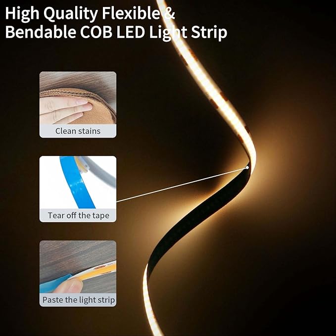 USB LED Light Strip,3000K Warm White COB LED Strip Lights, 6.56FT TV Lights Flexible Small Led Lights with Touch Switch Controller White 5V LED Strip Light for TV Backlight Bedroom