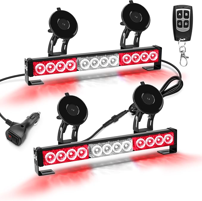 Red and White Emergency Fire Firefighter Strobe Lights Bar For Vehicles Trucks Ambulance 23 Flash Patterns Fire 2 in 1 Lights 2pcs 12.8 inch Safety Warning Lights Wireless Remote Control