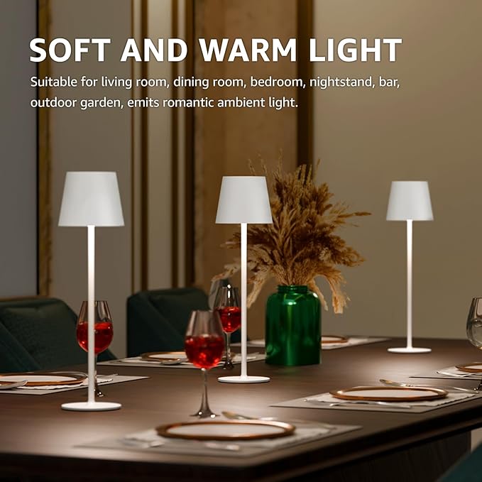 uuffoo 2 Pack Cordless Table Lamp Rechargeable 5000mAH Battery Operated Lights Touch Control LED Portable Desk Lamps 3 Color Dimming for Outdoor Coffee Bedroom Kitchen (White)