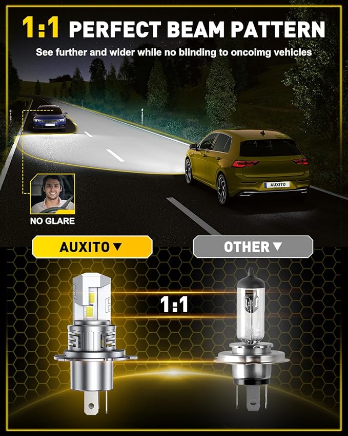 AUXITO H4 LED Bulb 9003 Bulbs, 900% Brighter Ultra-Bright, Plug N Play, Long Lifespan, No Flicker, 99% Compatibility, 2PCS