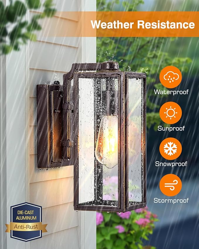 VIANIS Dusk to Dawn Outdoor Lighting, Modern Oil Rubbed Bronze Wall Light Fixtures, 100% Aluminum Porch Lights Outdoor, Anti-Rust Waterproof Outside Sconce Lights for Patio Front Door Entryway, 2-Pack