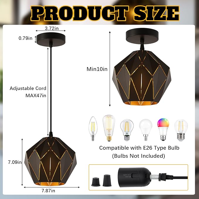 Riakrum Kitchen Island Pendant Lights Set of 2, Adjustable Height, Industrial Vintage Pendant Ceiling Light Fixtures Retro Farmhouse Hanging Lamp for Kitchen Island Hallway Dining Room