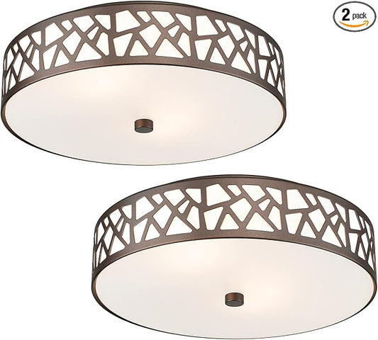 2 PK Flush Mount Ceiling Light Fixture, 12 Inch Ceiling Light Fixtures with Frosted Glass Shade, 2 - Bulb Oil Rubbed Bronze Light Fixtures Ceiling Mount for Bedroom, Hallway, Kitchen, Bathroom