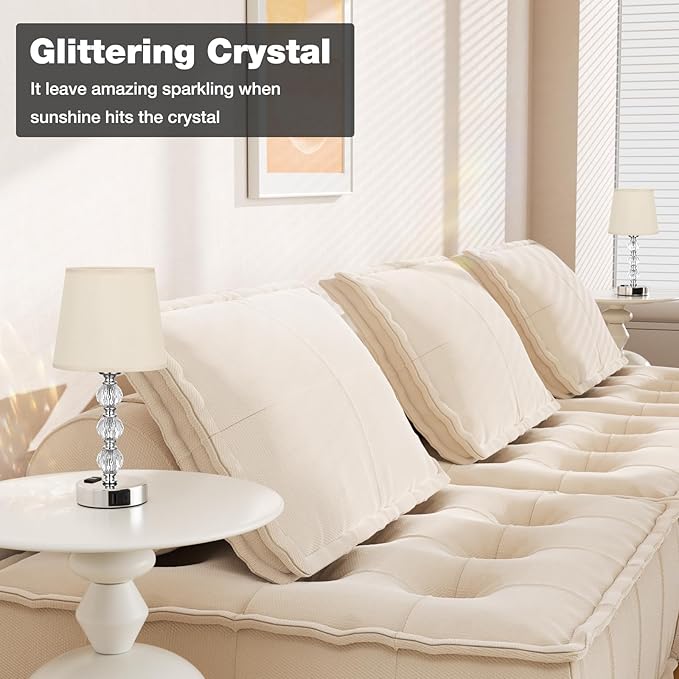 Acaxin Crystal Table Lamp Set of 2 for Bedroom/Living Room, 14.6in (Beige)