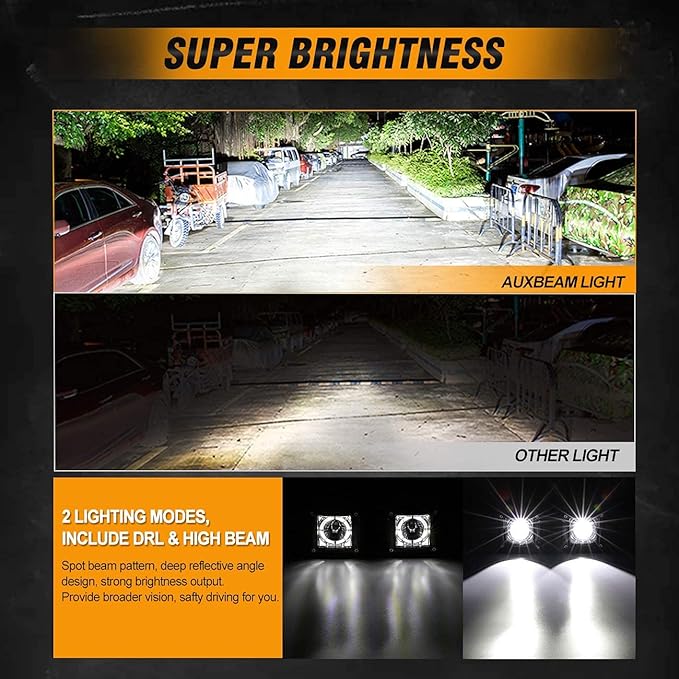 Auxbeam FA Series 3 Inch LED Cubes with DRL 2 Modes Spot Beam Offroad Lights 20W Driving Spotlights A-Pillar Ditch Lights for 4x4 Truck Car ATV Motorcycle, Pair