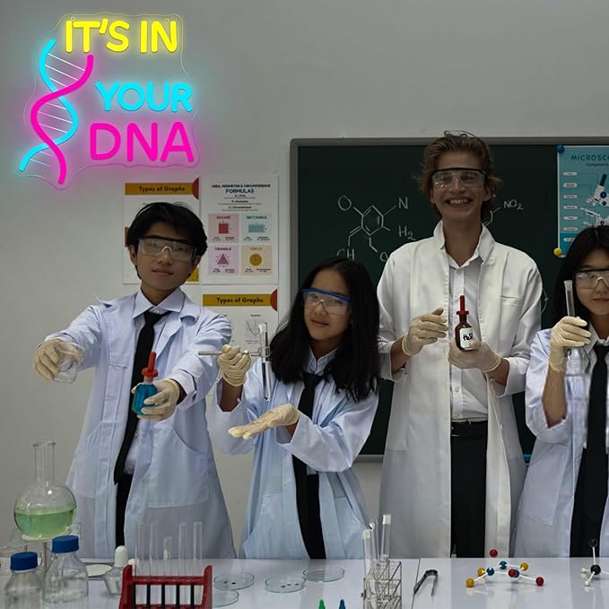 DNA Double Helix Neon Sign for Wall Decor Dimmable It's In Your DNA LED Neon Light for Classroom Office Man Cave Biology Science Decor Gifts for Teacher Students Nurse Doctor Size 11.8*11.2in(GLNP236)