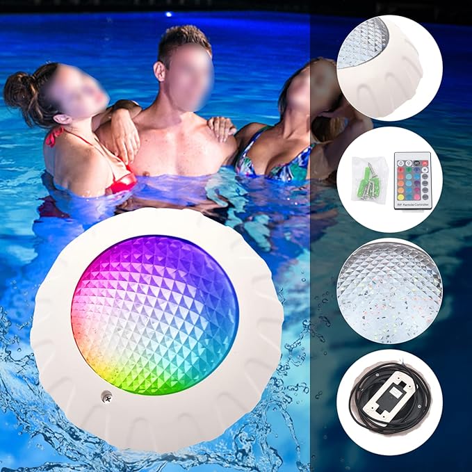 38W 12V LED Pool Light 3800LM RGB Color-Changing Waterproof IP68 Underwater LED Lights 120° Swimming Pool Fountain Pond Colorful Lamp with Remote Controller