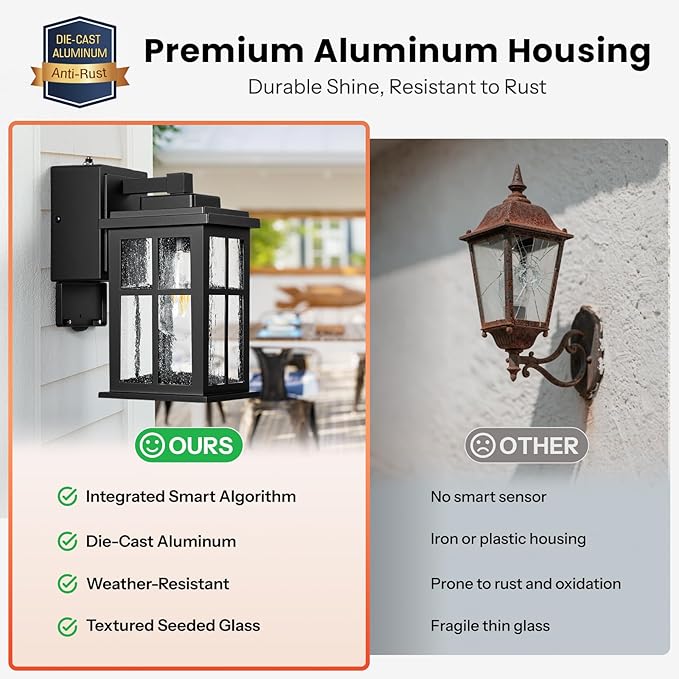 Gleamz Outdoor Porch Light with Outlet GFCI, Modern Black Exterior Lighting Fixtures Wall Mount for House Garage Coach, Waterproof Dusk to Dawn Outdoor Wall Lanterns Sconce, Outside Light with Outlet