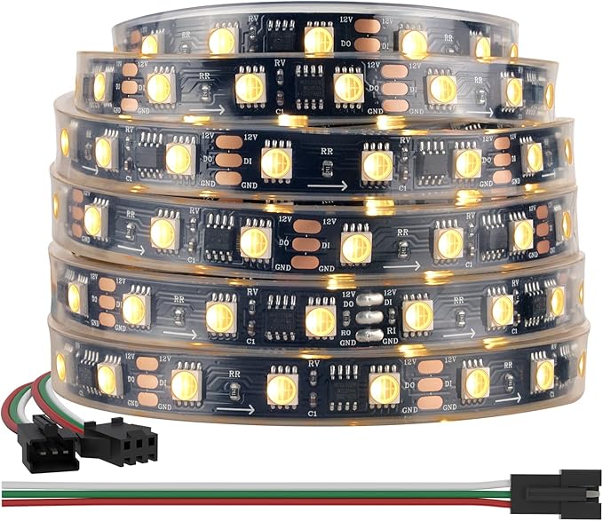 BTF-LIGHTING WS2814 IC RGBW RGB+Warm White (Similar WS2812B) Addressable DC12V 16.4FT 60LED/m 20pixel/m Flexible 4 Colors in 1 Dream Color LED Strip IP67 for Home Decor (No Adapter or Controller)