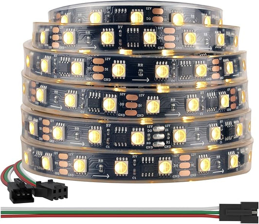 BTF-LIGHTING WS2814 IC RGBW RGB+Warm White (Similar WS2812B) Addressable DC12V 16.4FT 60LED/m 20pixel/m Flexible 4 Colors in 1 Dream Color LED Strip IP67 for Home Decor (No Adapter or Controller)