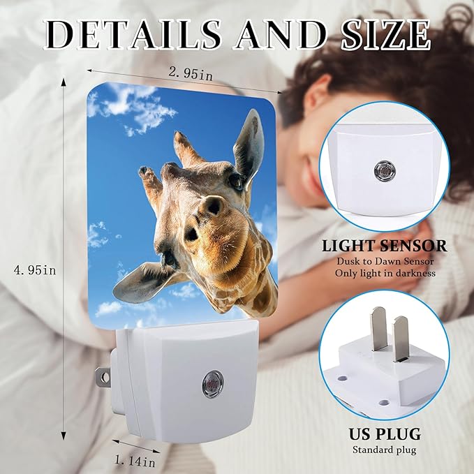 Cute Giraffe Night Light, Plug-into Wall Blue Sky Nightlight Lamp with Dusk to Dawn Sensor, Led Lamp 0.5W Energy Efficient for Boys Girls Adults Home Decor