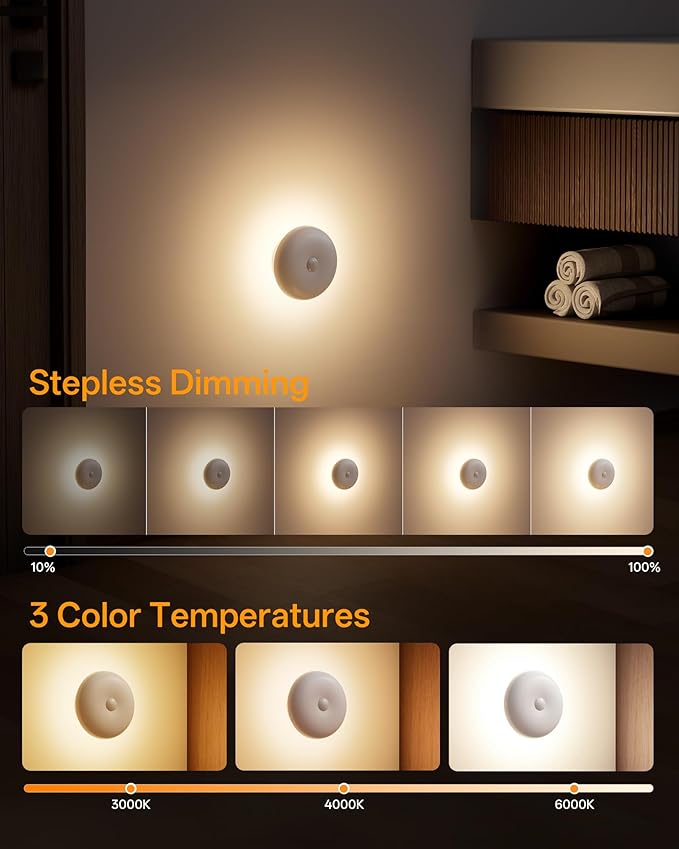 Homelist 2026 New 1500mAh Indirect Lighting Night Light, Bedside Table Lamp, Dimmable Rechargeable Motion Sensor Lights Indoor for Bedroom Nightstand, Cabinet, Porch, Hallway, Stairs, 6 Pack