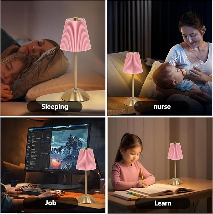 Pink Red Table Lamps, valentine night lights,Cordless LED Table Lamp with Dimmer, Built-in Rechargeable Battery,Patio Table Lamp, Bedside Night Lamp, Ambient Light for Restaurant, Antique Brass (pink)