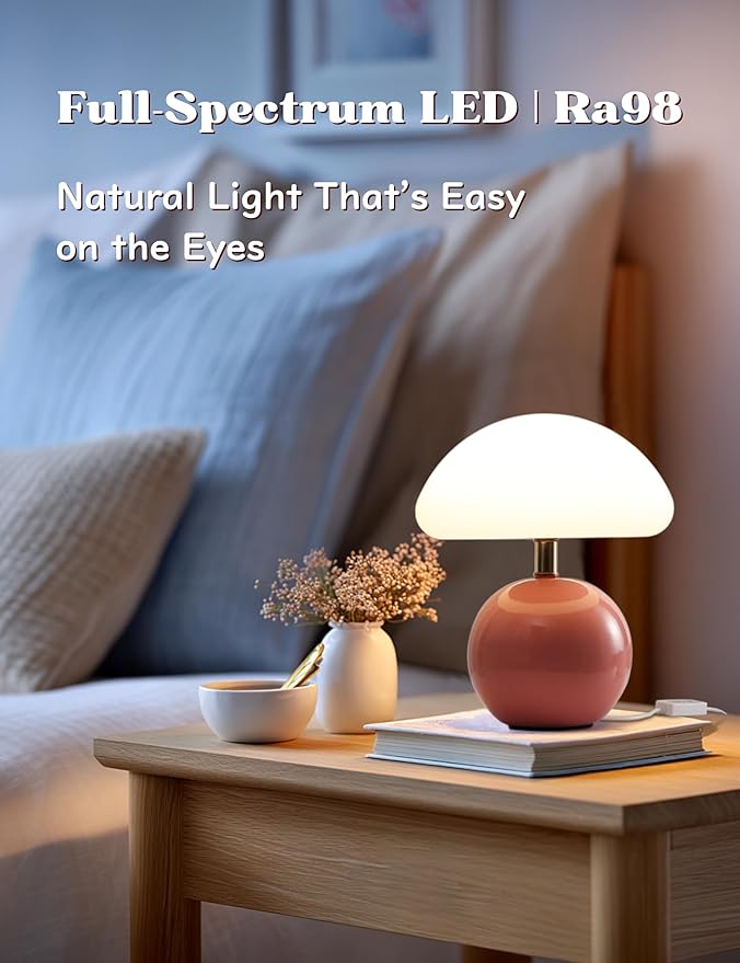 Joyzy Mushroom Table Lamp for Bedroom,Desk Bedside Small Lamps for Living Room Night Stands,Mushroom Lighting Decor Cute Modern Mid Century Light,Unique Aesthetic Home Living Room Decor