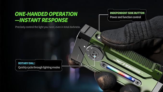 JETBeam E28 EDC LED Rechargeable Flashlight with RGB Light UV/Green Beam, 3300 LM Multifunctional Flat Flashlight with Floodlight,Spotlight and Magnetic Base, IPX8, 350H Runtime for Emergency Camping