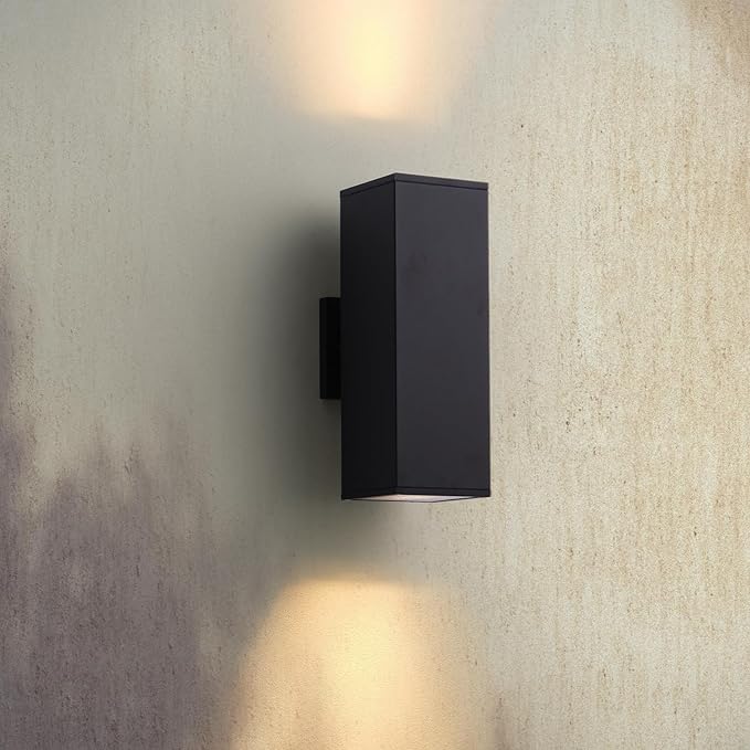 mirrea 14" Modern Outdoor Porch Light Patio Light in 2 Lights with Aluminum Rectangular Tube and Tempered Glass Cover Waterproof Wall Sconce 2 Pack (Oil Rubbed Bronze)
