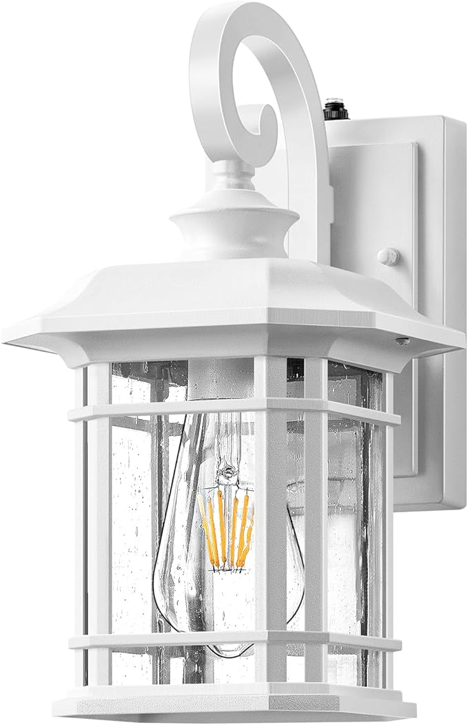VIANIS White Outdoor Wall Lights, Dusk to Dawn Outdoor Light Fixture, 100% Aluminum Exterior Lighting Fixtures for House, Porch, Garden, Doorway, Waterproof