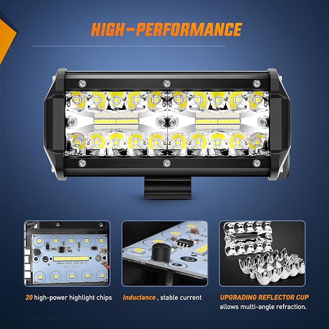 Nilight 2PC 4Inch Triple Row Led Light Pods 60W Flood Spot Combo 6000LM 2Pcs 6.5 Inch 120W Triple Row Light Bar Flood Spot Combo 12000LM Driving Boat Off Road Trucks Lights (ZH042)