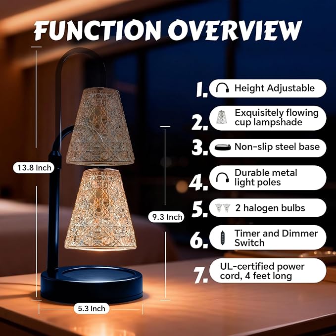 Candle Warmer Lamp with Timer Dimmable, Height Adjustable Wax Melt Warmer for Jar Candles - Includes 2 Bulbs, Birthday Gifts for Women Mom, Housewarming Gifts New Home Decor (Blue)
